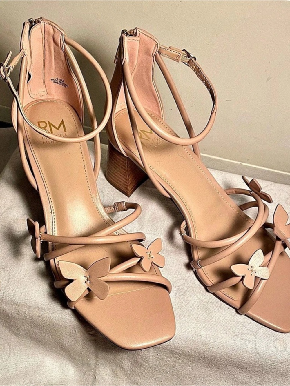 Rebecca Minkoff Blush Pink Butterfly Strappy Block Heel Sandals size 8.5 M NWOT